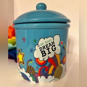 Girl Scout Dream Big colorful cookie jar excellent condition no cracks or scratc